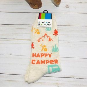 FUNKY SOCKS Happy Camper Novelty Crew Socks Size 6-12
